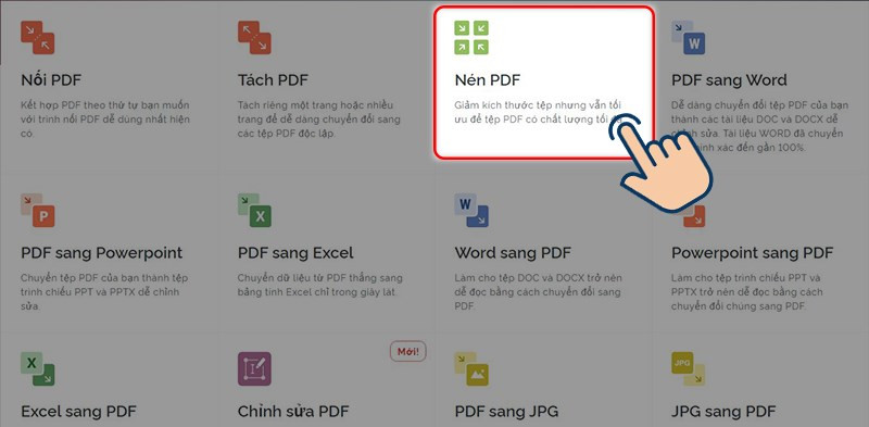 Chọn vào Nén PDF để nén file PDF.