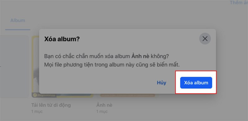 Chọn xóa album trên máy tính