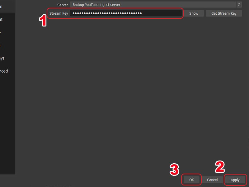 Dán Stream Key vào OBS