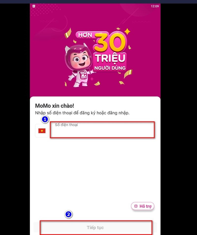 Đăng nhập MoMo trên giả lập Android
