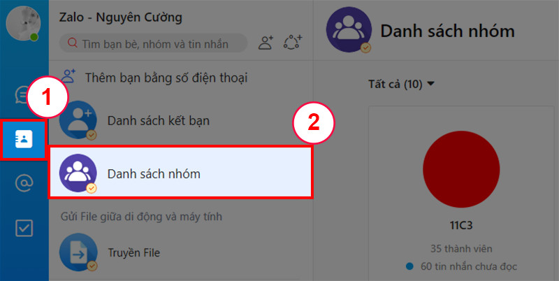 Danh sách nhóm Zalo trên máy tính