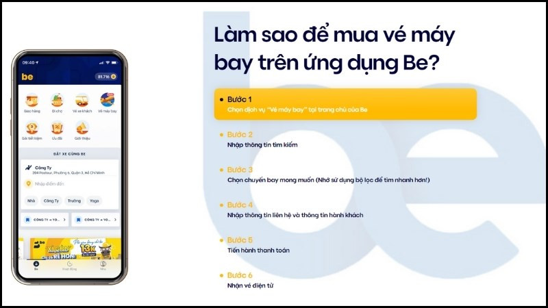 Đặt vé máy bay, vé xe khách trên Be