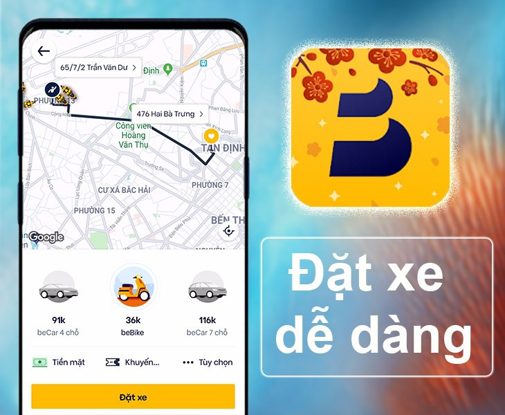 Đặt xe nhanh chóng với ứng dụng Be
