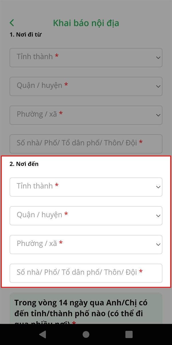 Điền c&aacute;c th&ocirc;ng tin tại mục Nơi đến