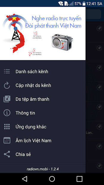 Giao diện ứng dụng Radio Việt Nam