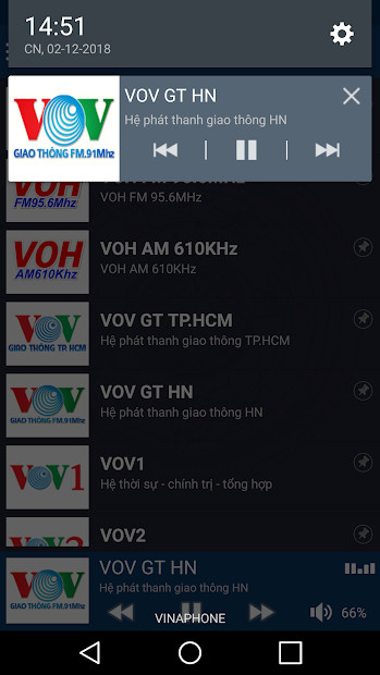 Giao diện ứng dụng Radio Việt Nam