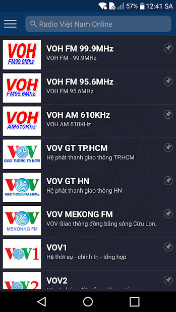 Giao diện ứng dụng Radio Việt Nam