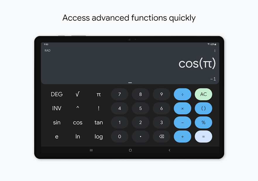 Hình ảnh minh họa chế độ tính toán khoa học trên Calculator