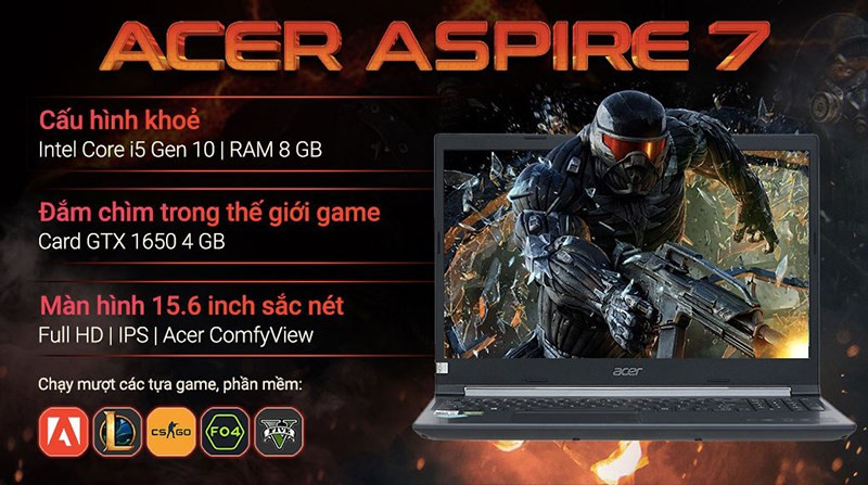 Laptop Acer Aspire 7 Gaming A715 75G 58U4 i5 10300H