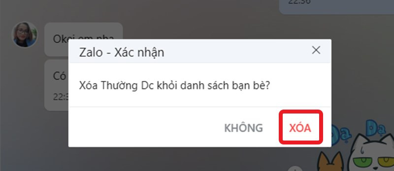 Lựa chọn xóa để xác nhận