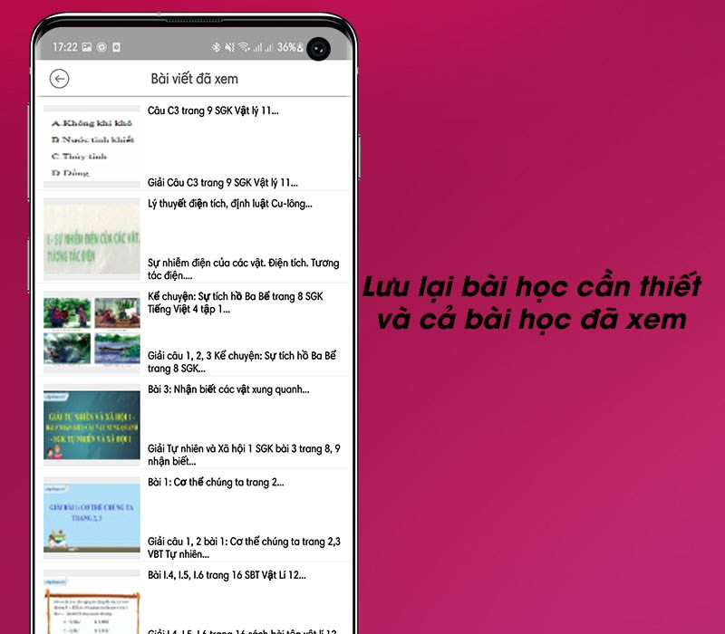 Lưu lại bài học cần thiết và cả bài học đã xem