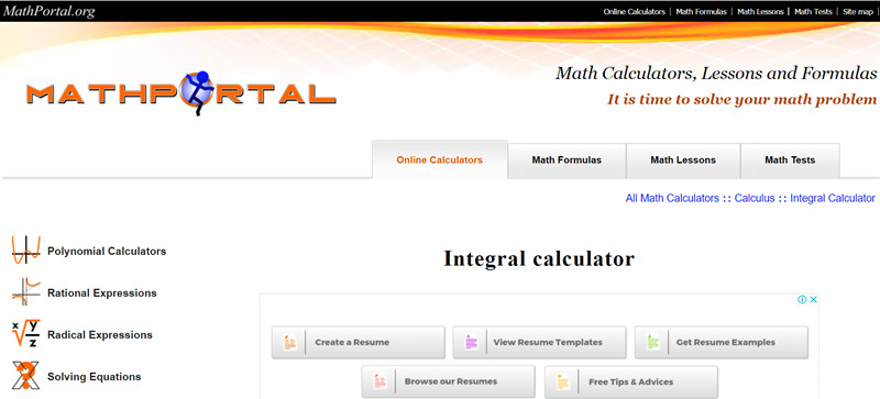 mathportal.org - Tính nguyên hàm online