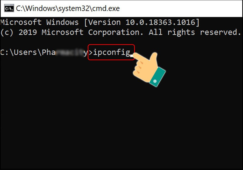 Mở Command Prompt và gõ lệnh ipconfig