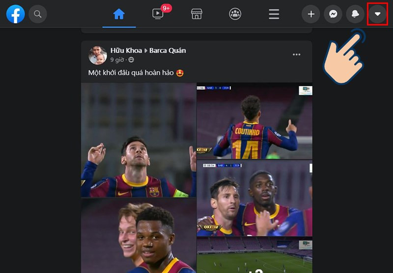 Mở menu Facebook trên máy tính