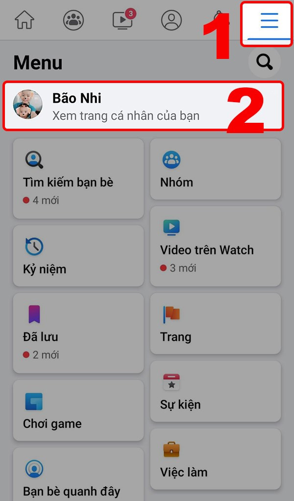 Mở ứng dụng Facebook và chọn xem trang cá nhân