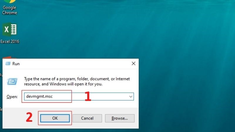 Nhập lệnh devmgmt.msc
