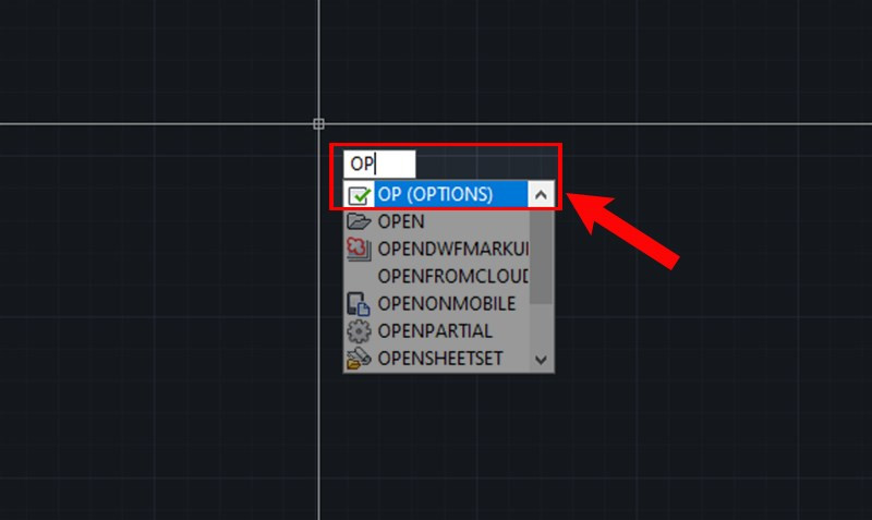 Nhập lệnh OP trong AutoCAD