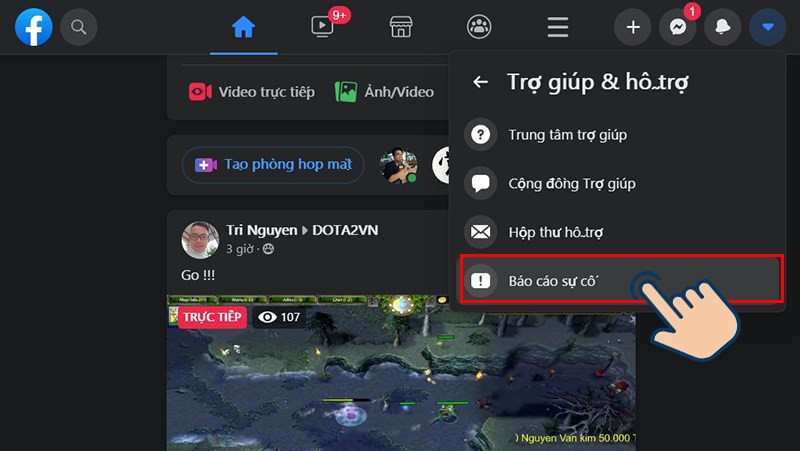Nhấp vào Báo cáo sự cố