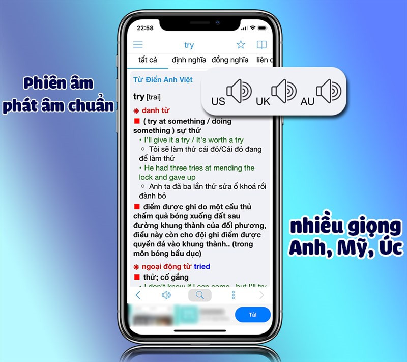 phát âm với nhiều giọng như Anh, Mỹ, Úc