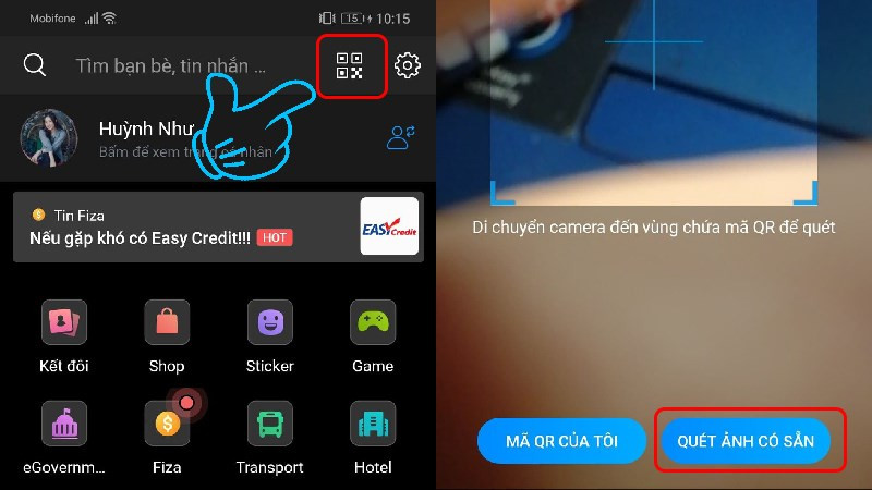 Quét mã QR bằng Zalo