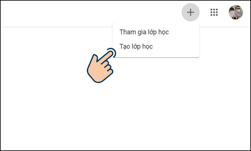 Tại giao diện bấm vào biểu tượng (+) và chọn Tạo lớp học.