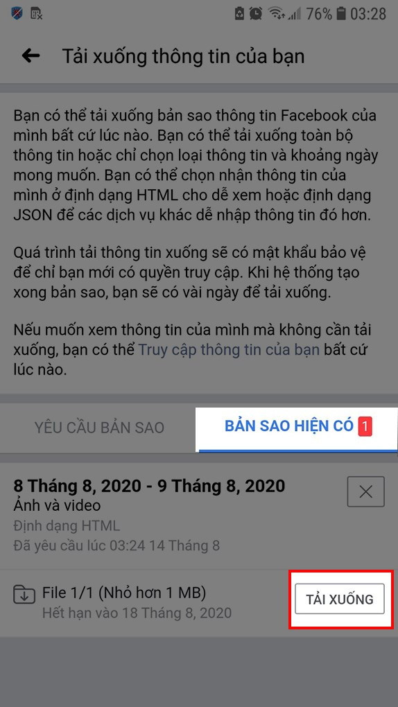 Tải xuống dữ liệu đã sao lưu