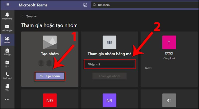 Tạo nhóm Microsoft Teams