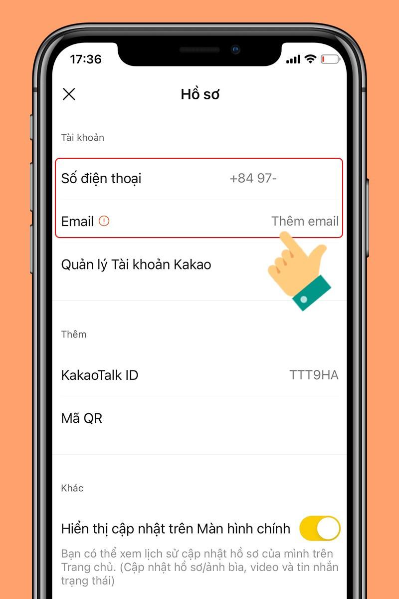 Thêm email, thay đổi số điện thoại