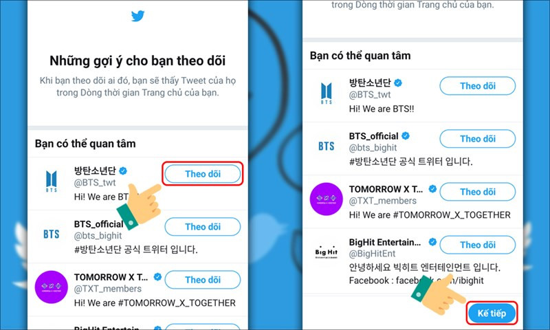 Theo dõi những gợi ý của Twitter