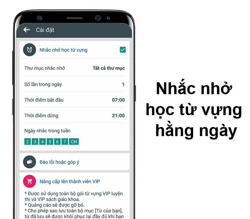 Tính năng nhắc nhở học từ vựng trên TFlat Offline