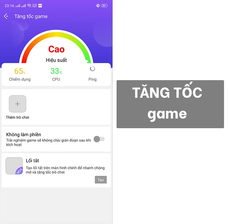 Tính năng tăng tốc game giúp tăng trải nghiệm khi chơi game