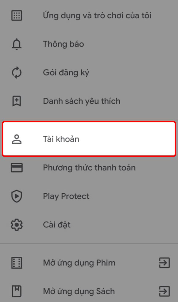 Trở về giao diện chính, chọn Tài khoản