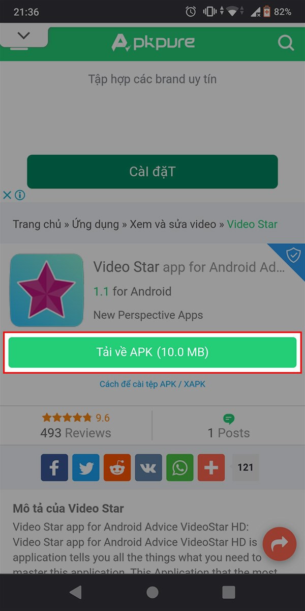 Truy cập link tải Video Star APK tại đ&acirc;y, chọn Tải về APK