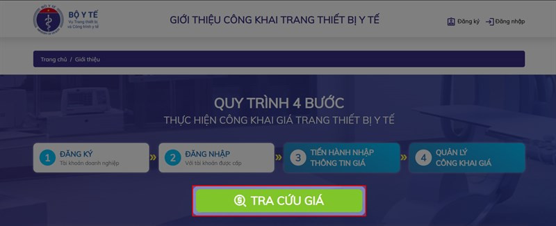 Truy cập website quản lý trang thiết bị y tế