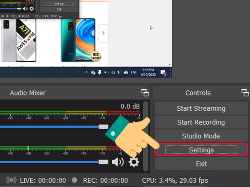 Vào cài đặt OBS