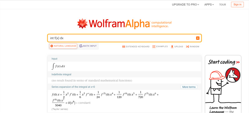 wolframalpha.com - Website tính nguyên hàm