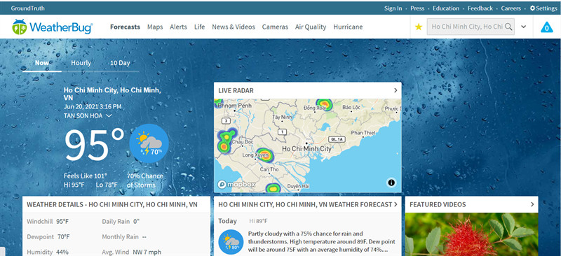 Xem dự b&aacute;o thời tiết online với weatherbug.com