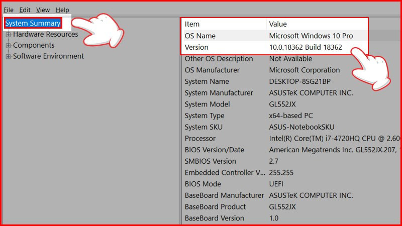 Xem phiên bản Windows trong System Information