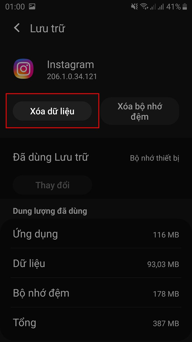 Xóa dữ liệu Instagram trên Android