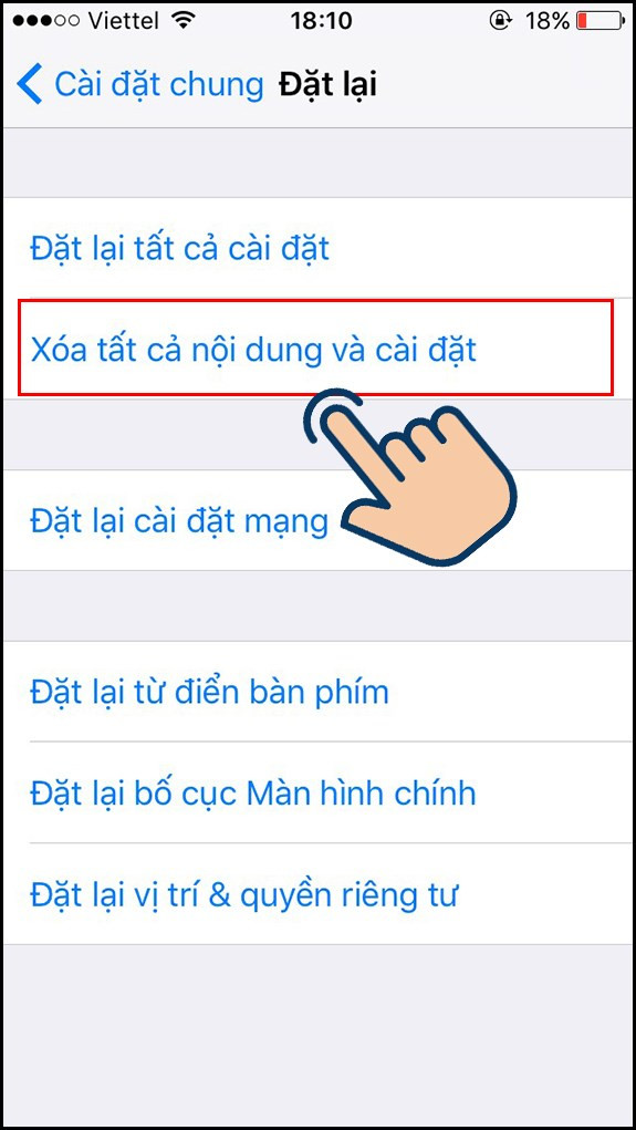 Xoá tất cả nội dung và cài đặt