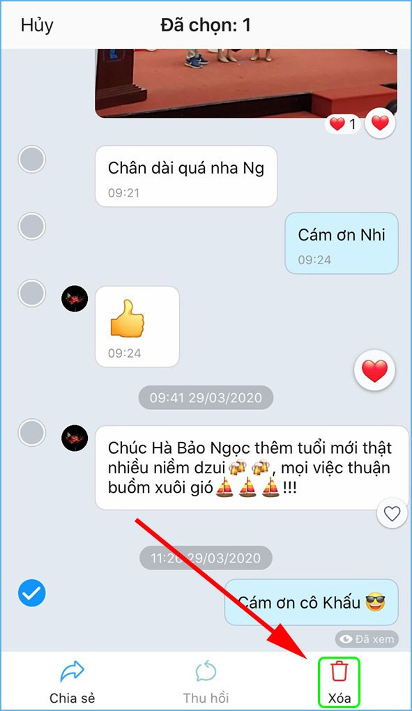 Xóa tin nhắn Zalo trên điện thoại