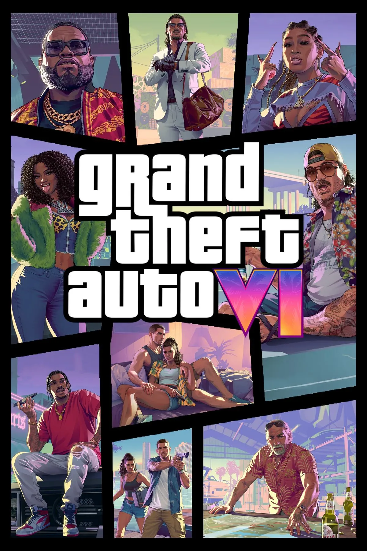 Ảnh bìa nghệ thuật của Grand Theft Auto 6 với hai nhân vật chính Lucia và Jason