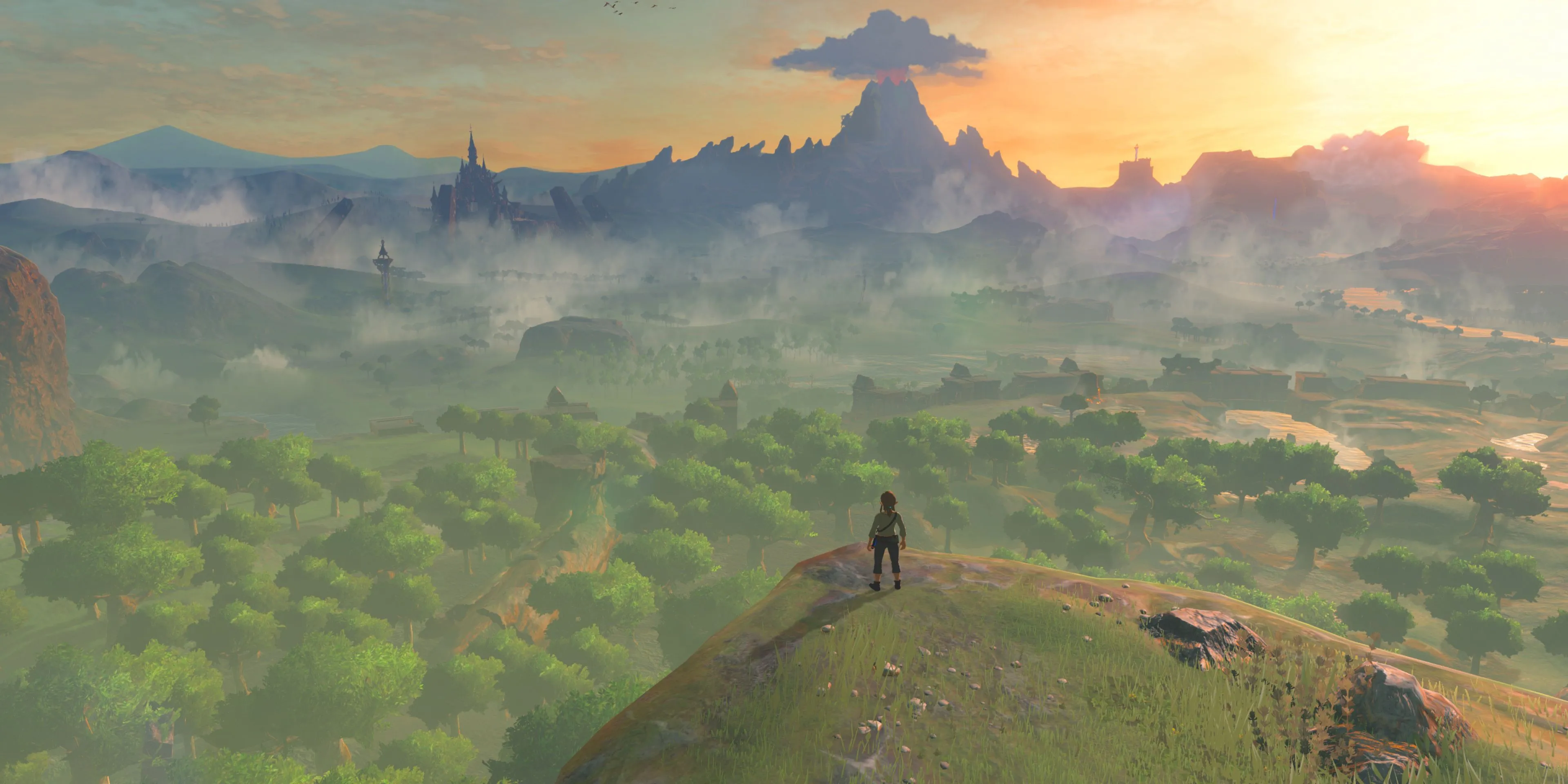 Ảnh chụp màn hình Link nhìn ra thế giới Hyrule trong Legend of Zelda Breath of the Wild
