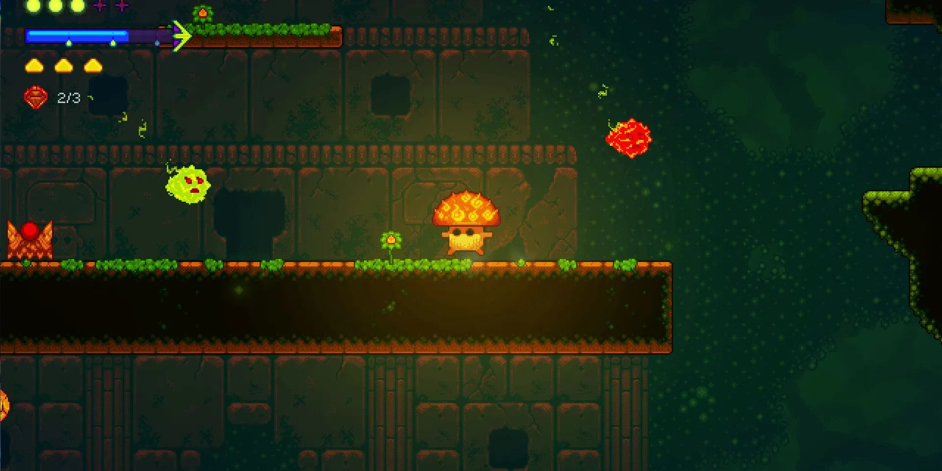 Ảnh chụp màn hình Lone Fungus từ Steam, người chơi đang di chuyển trên một bệ đỡ