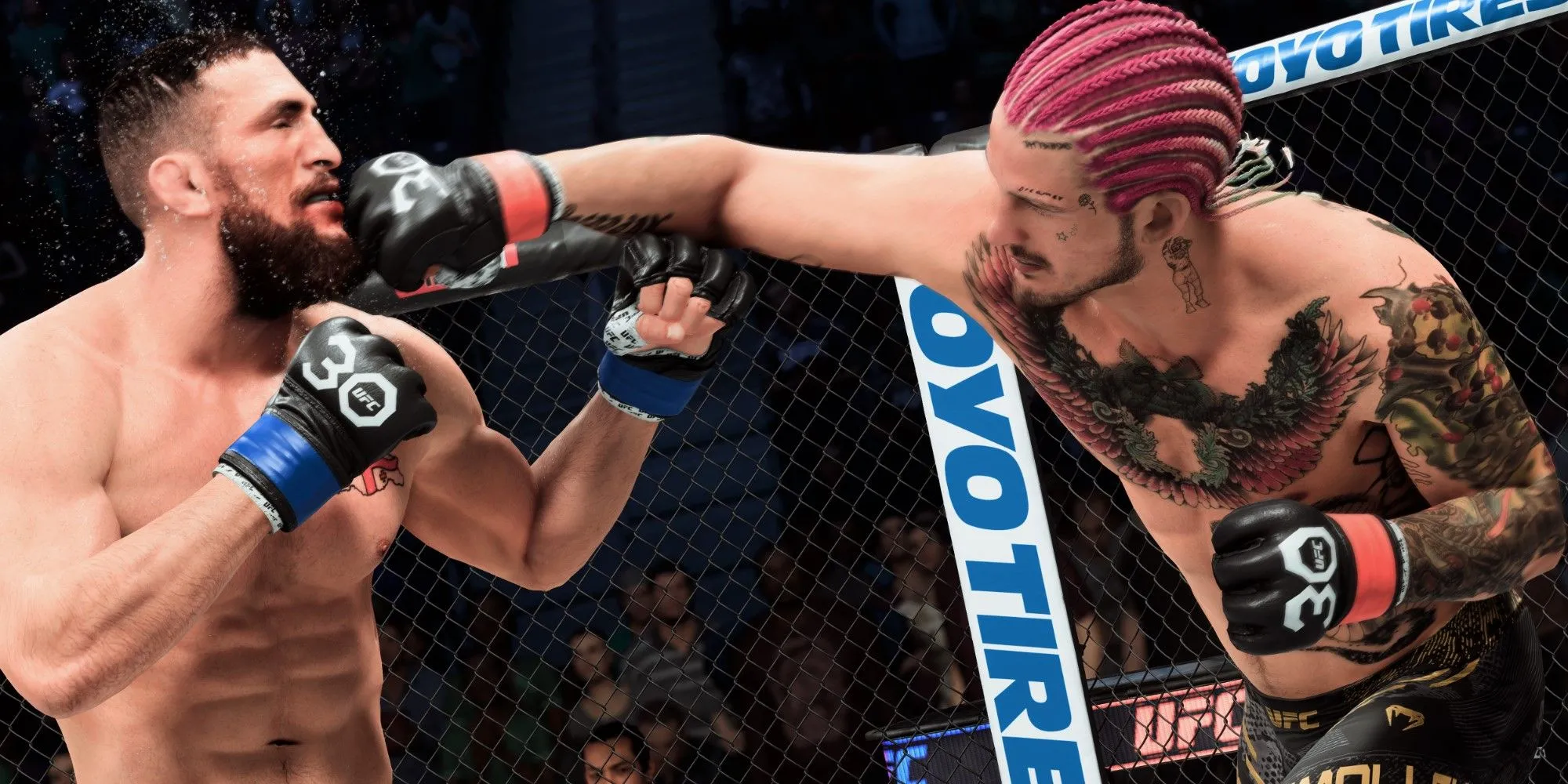 Ảnh chụp màn hình trận đấu gay cấn trong EA Sports UFC 5 trên PlayStation Plus