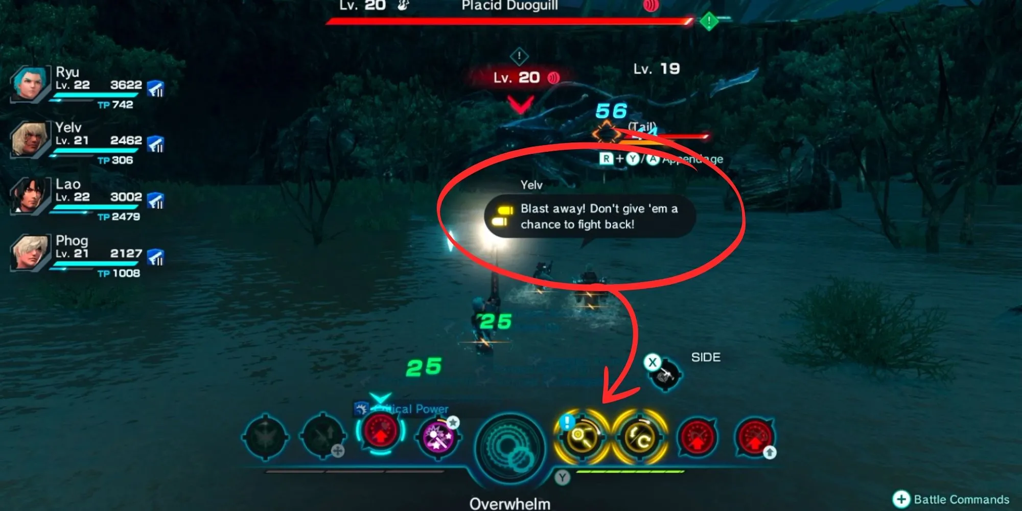 Art tấn công tầm xa phát sáng báo hiệu kích hoạt Soul Voice đồng đội trong Xenoblade X