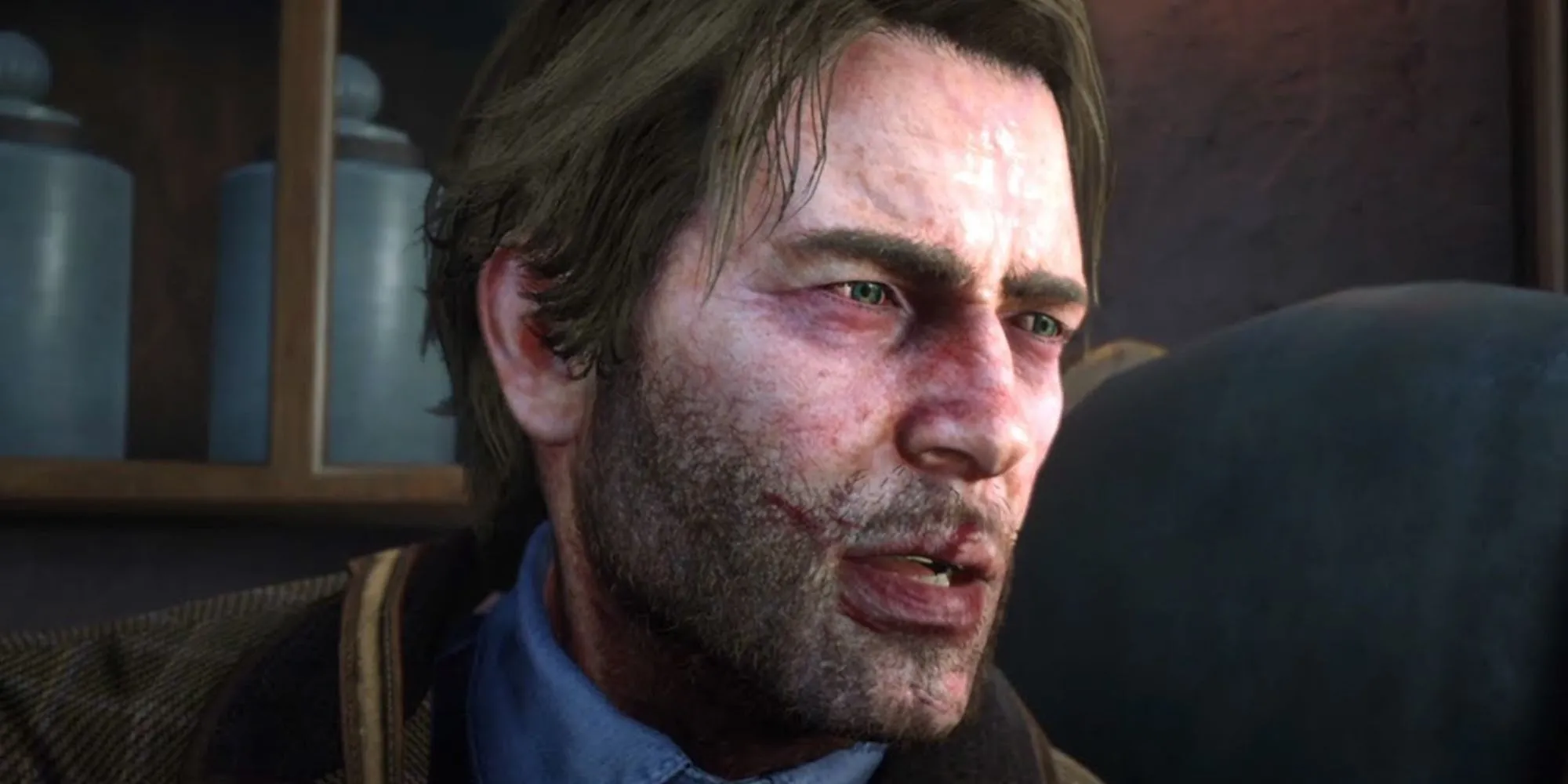 Arthur Morgan trong Red Dead Redemption 2 với dấu hiệu bệnh lao