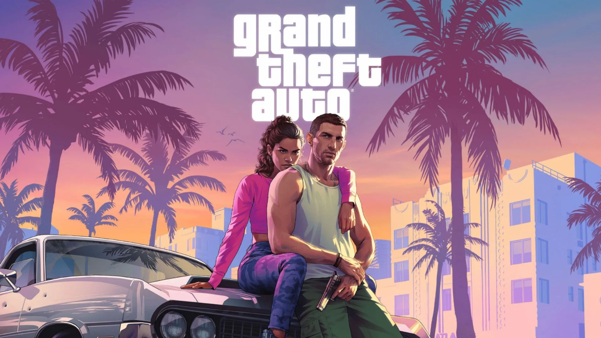 Artwork chính thức của GTA 6 với hai nhân vật chính Lucia và Jason, minh họa cho tựa game đang được mong chờ.