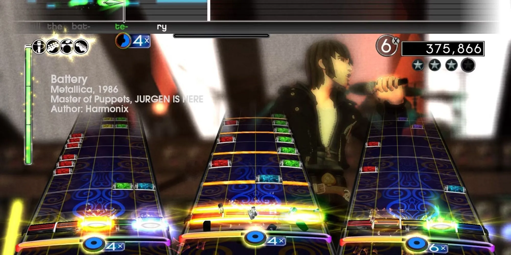 Ba người chơi đang chơi game Rock Band 2