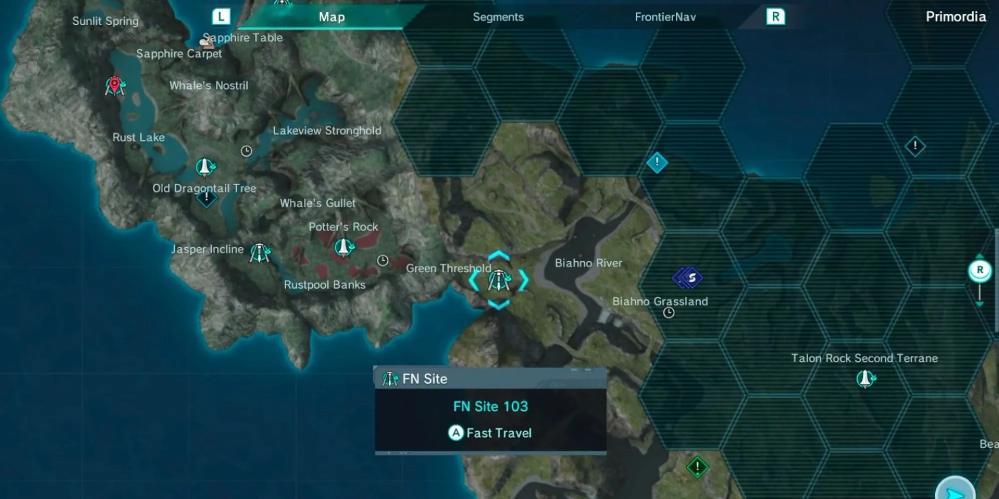 Bản đồ khu vực Sông Biahno (Biahno River) trong Xenoblade Chronicles X: Definitive Edition
